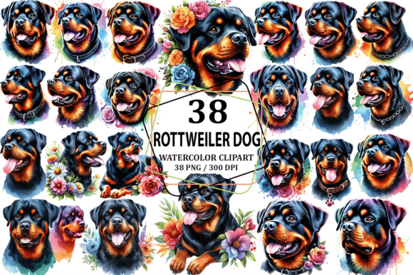 Watercolor Rottweiler Dog Clipart PNG