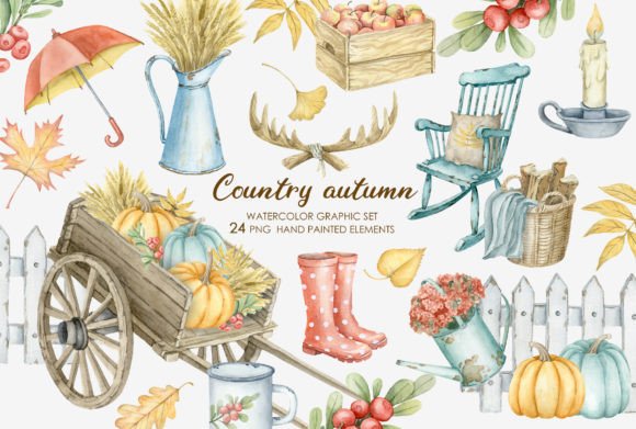 Watercolor Rustic Autumn Clipart