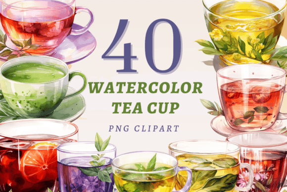 Watercolor Tea Cup PNG Bundle for Designers