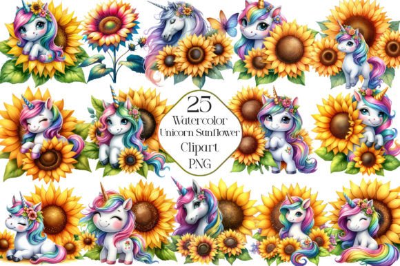 Watercolor Unicorn Sunflower Clipart: A Designer's Versatile Asset