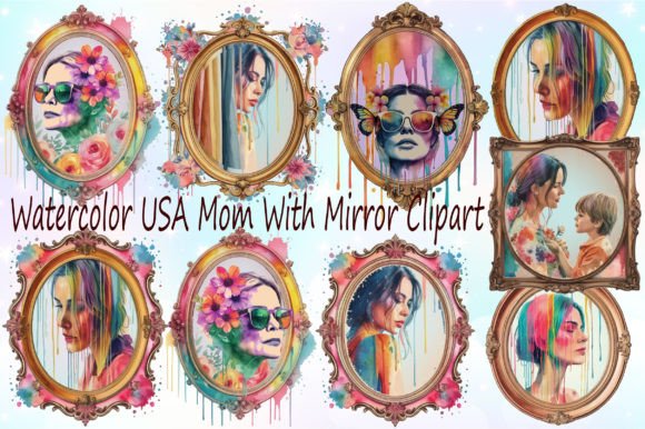 Watercolor USA Mom with Mirror Clipart
