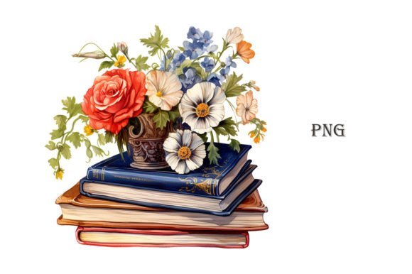 Watercolor Vintage Books and Flowers Font Guide