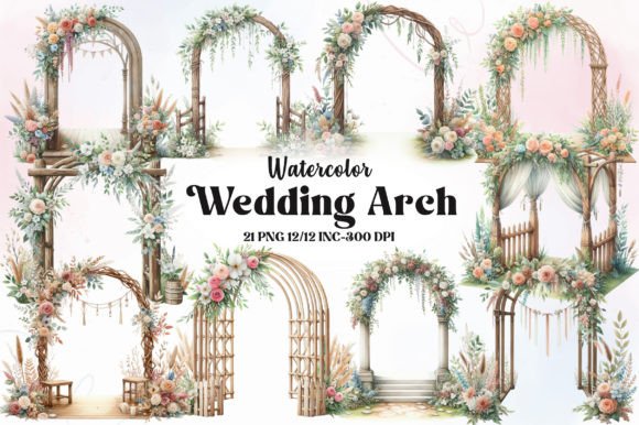 Watercolor Wedding Arch Clipart Bundle
