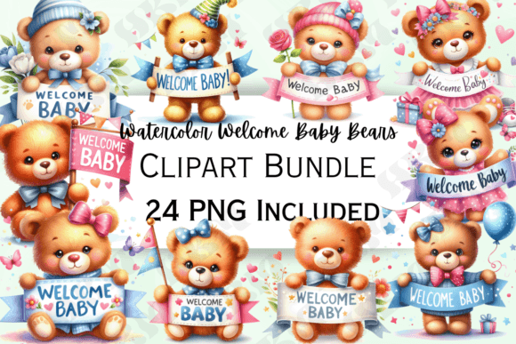 Watercolor Welcome Baby Bear Clipart for Thoughtful Designs