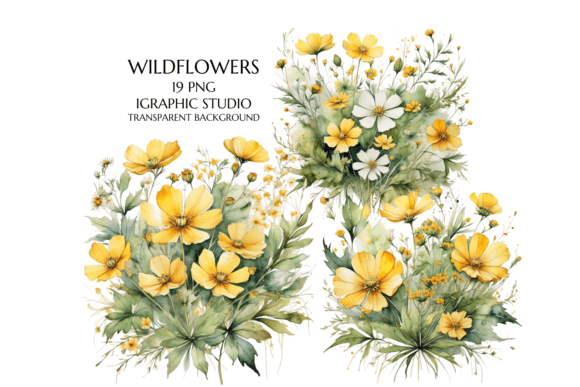 Yellow Wildflower Clipart, Watercolor: A Warm Asset for Authentic Design